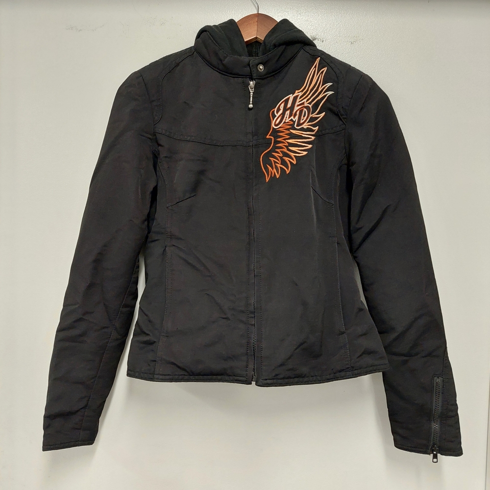 Harley-Davidson Black Bomber Jacket with Orange Embroidery